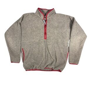 Vintage 90s Early Winters Quarter Zip Fleece Pullover Gray Red Trim Mens L Tall